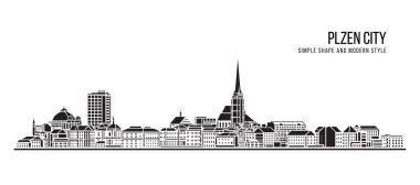 Şehir Binası Soyut Basit şekil ve modern tarz sanat vektörü tasarımı - Plzen şehir