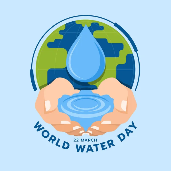 世界の水の日 落下水とサークル世界のベクトルデザインの2つの手ホールド水 — ストックベクタ