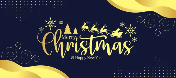 Χρυσό Καλά Χριστούγεννα Και Ευτυχισμένο Νέο Έτος Κείμενο Santa Claus — Διανυσματικό Αρχείο