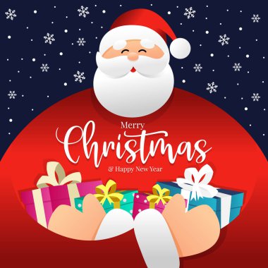 Mutlu noeller ve mutlu yeni yıl afişleri Büyük nazik Noel Baba kar yağışı vektör tasarımı hediyeleri tutun