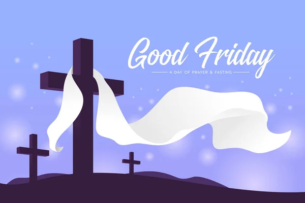星期五祈祷和禁食的好日子 十字架上挂着白布波浪 柔和的紫色色调设计 — 图库矢量图片