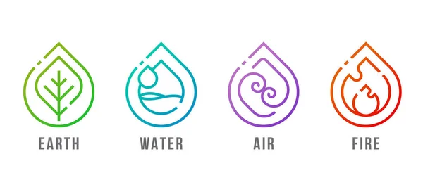 Elements Nature Symbols Earth Water Air Fire Symbols Line Modern — Stock vektor