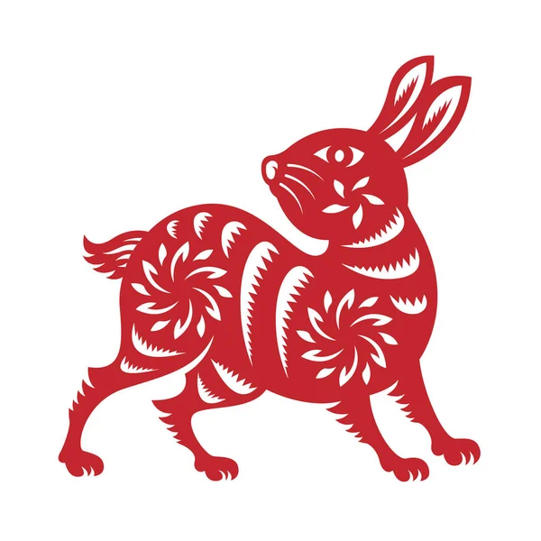 Chinese Zodiac Animals Papercutting Rabbit Chinese New Year Vector Design — стоковый вектор