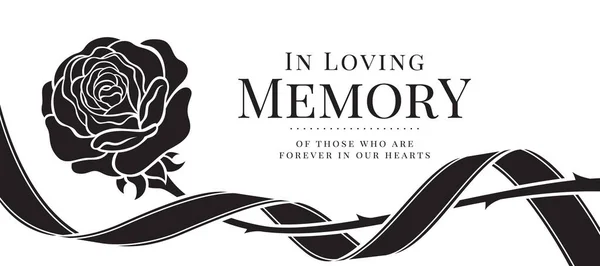 In loving memory of those who are forever in our hearts text and black flag ribbon roll around Single Rose Flower vector design