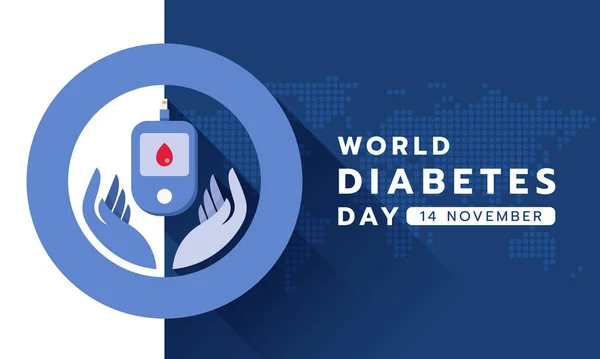 Världen Diabetes Dag Banner Hand Hålla Glukos Testning Blodverktyg Blå — Stock vektor