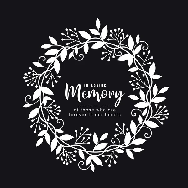 Loving Memory Those Who Forever White Circle Wreat Vines Leaves — Stock Vector