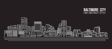 Cityscape Building Line Sanat Vektörü İllüstrasyon Tasarımı - Baltimore Şehri