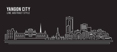 Cityscape Building Line Sanat Vektörü İllüstrasyon Tasarımı - Yangon Şehri