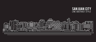 Cityscape Building Line Sanat Vektörü İllüstrasyon Tasarımı - San Juan Şehri
