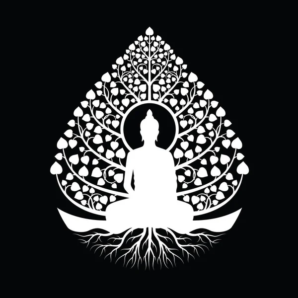 Weiße Buddha Meditation Unter Dem Bodhi Baum Mit Blättern Und — Stockvektor