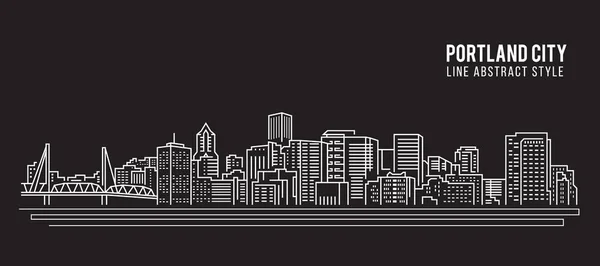 Cityscape Building Line Art Vector Diseño Ilustración Portland City — Vector de stock