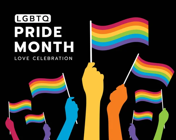 Lgbtq Pride Month Love Celebration Text Hands Holding Colorful Rainbow — стоковий вектор