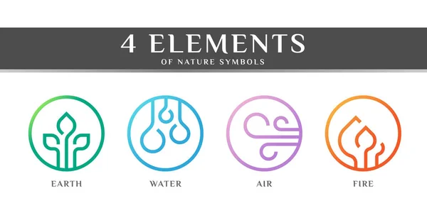 Vier Elementen Van Natuur Symbolen Aarde Water Lucht Vuur Met — Stockvector