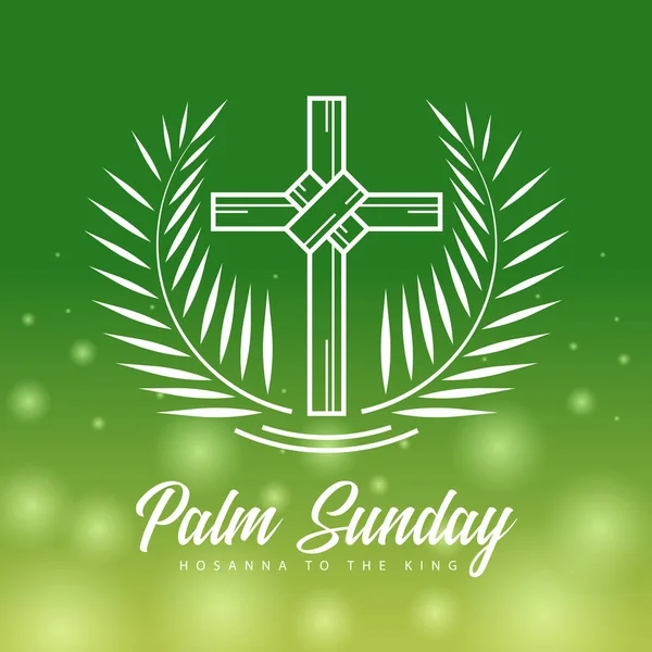 Пальмова Неділя Біла Лінія Сливового Хреста Листя Сливи Навколо Зеленому — стоковий вектор