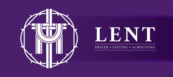 lent prayer fasting and almsgiving text and white cross lent in circle thorns sign on purple background vector design