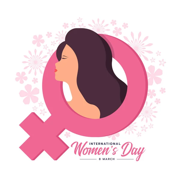 International Women Day Woman Facing Side Long Hair Pink Female — Stock Vector