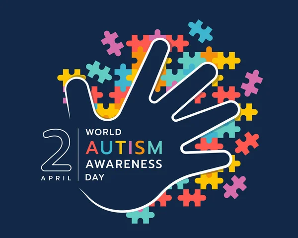 Wolrd Autism Awareness Day Linea Bianca Segno Mano Testo Puzzle — Vettoriale Stock