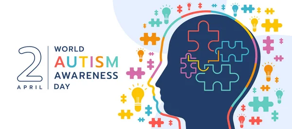 Wolrd Autism Awareness Day Rompecabezas Línea Abstracta Cruzan Cerebro Cabeza — Vector de stock
