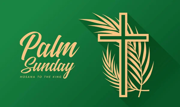 Palm Sunday Hosana Στο Βασιλιά Σταυρό Σταυρό Σταυρό Σημάδι Φύλλα — Διανυσματικό Αρχείο