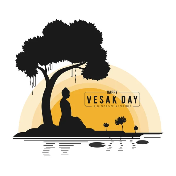 Happy Vesak Day Buddha Purnima Scenery Buddha Meditation Bodhi Tree — Stock Vector
