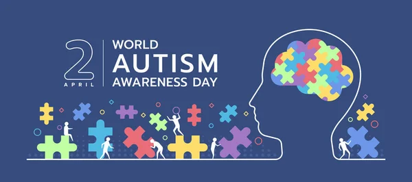 Día Mundial Concientización Sobre Autismo Cabeza Humana Abstracta Línea Blanca — Vector de stock