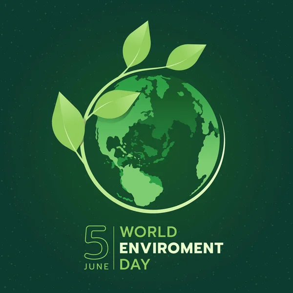Světový Den Prostředí Zelená Větev Listy Válí Kruhové Zeměkouli Tmavozeleném — Stockový vektor