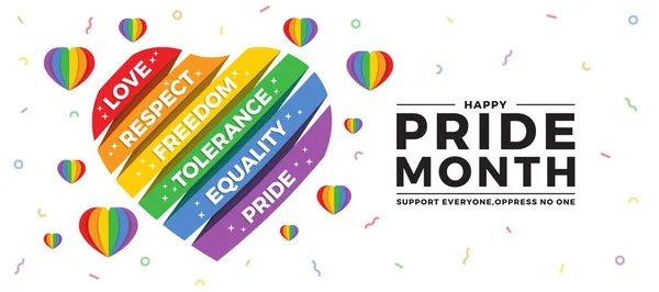 Boldog Büszke Hónap Szeretet Tisztelet Szabadság Tolerancia Egyenlőség Büszkeség Szöveg — Stock Vector