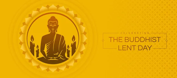 Świętowanie Buddyjskiego Dnia Pożyczonego Brązowy Budda Medytował Znak Świece Światło — Wektor stockowy