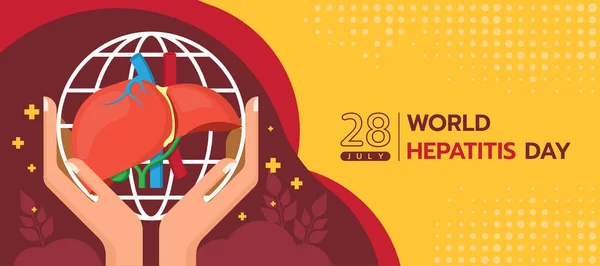 世界肝炎日 手白线肝病红褐色图上的世界纹理背景矢量设计 — 图库矢量图片