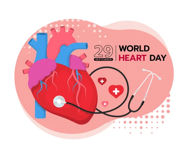 World Hearth Day Human Heart Stethoscope Roll Soft Pink Background — Stockový vektor