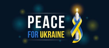 Ukrayna metni ve sarı mavi Ukrayna bayraklı beyaz mum ışığı için barış koyu arkaplan vektör tasarımı üzerinde yuvarlanıyor