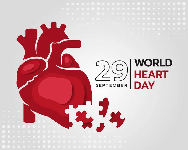 World Heart Day Red Human Heart Puzzle Piece Sign Dots —  Vetores de Stock