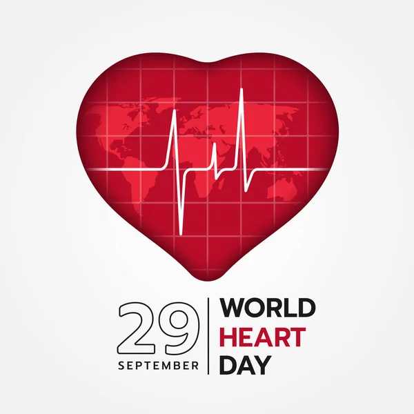 World Heart Day White Line Heart Wave Red Heart Sign —  Vetores de Stock