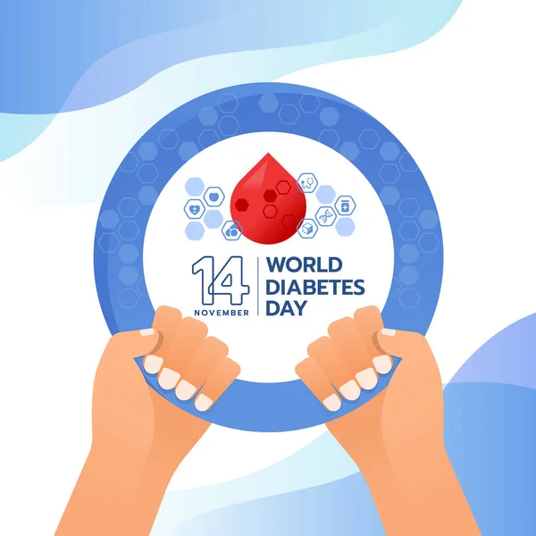 World Diabetes Day Hands Hold Blue Circle Symbol Drop Blood — Stock Vector