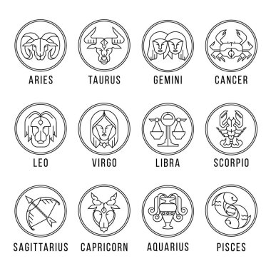 12 horoscope - Modern line shape zodiac in circle icon sign collection vector design