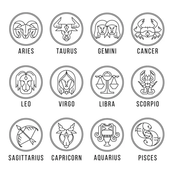 Horoscope Modern Line Shape Zodiac Circle Icon Sign Collection Vector —  Vetores de Stock