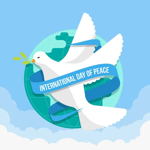 International Day Peace White Dove Peace Flying Blue Ribbon Roll — Stockový vektor