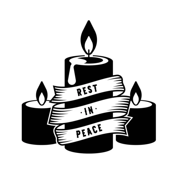 Αναπαύσου Ειρήνη Κείμενο Κορδέλα Ρολό Γύρω Από Κερί Φως Σημάδι — Διανυσματικό Αρχείο