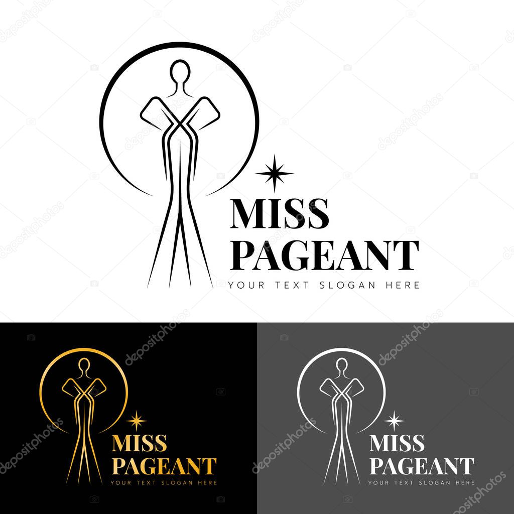 Miss pageant logo with modern line The beauty queen pageant standing in circle shape vector design