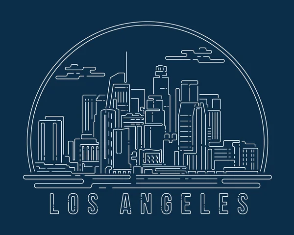 城市景观与白色抽象线角曲线现代风格深蓝色背景 建筑天际线城市矢量图解设计 洛杉矶 — 图库矢量图片
