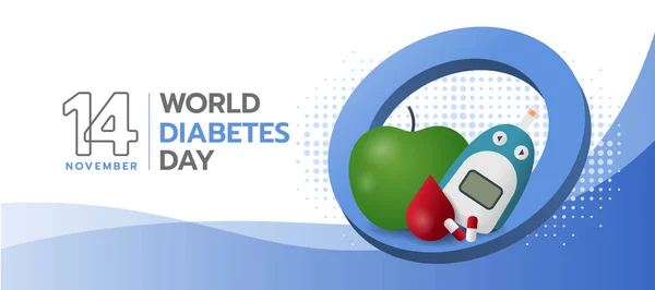 World Diabetes Day Glucose Testing Blood Drop Apple Drug Blue — Stock Vector