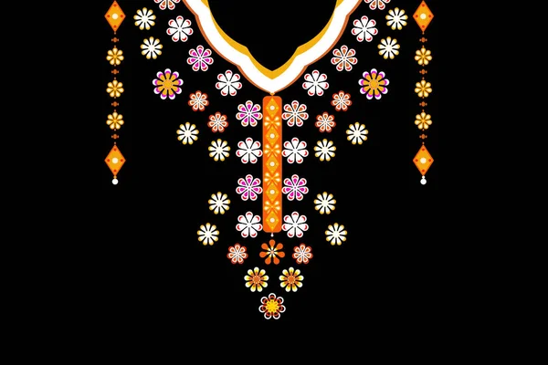 Geometric Ethnic Pattern Flora Embroidered Necklace Design Fashion Women Blouse — Vector de stock