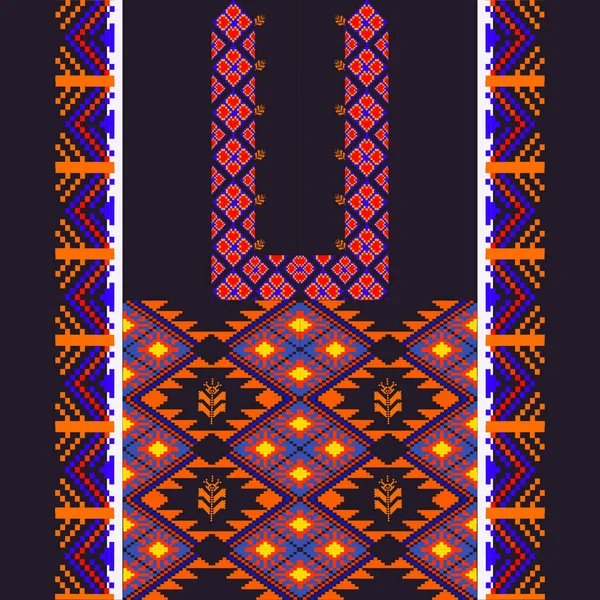 Traditional Geometric Ethnic Embroidered Fabric Pattern — Image vectorielle