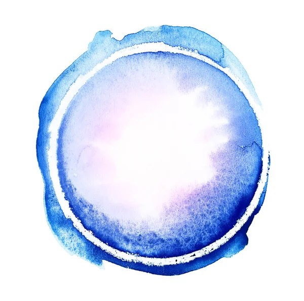 紫色和青色的水彩画圆圆圆的纹理飞溅在白色背景上 边缘不均匀 空白彩绘画布 抽象手绘彩色水彩画球 — 图库照片