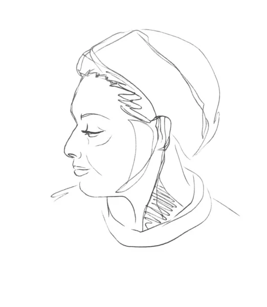 Vector Line Sketch Half Turn Face Adult Woman Middle East — Vetor de Stock