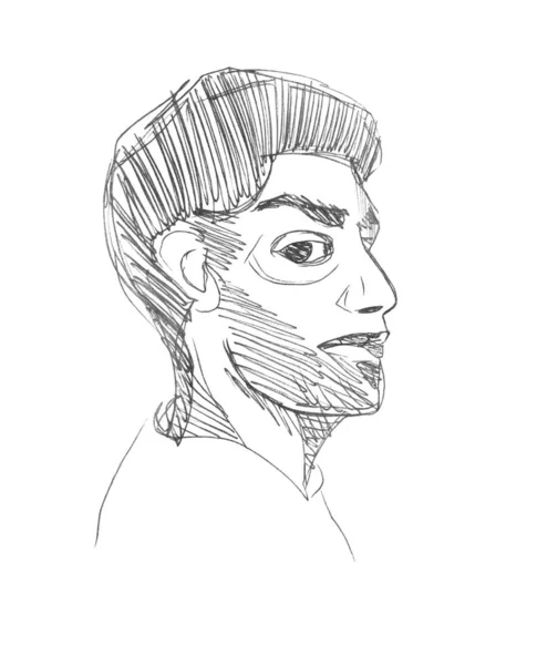 Vector Line Sketch Half Turn Face Middle Eastern Adult Man — Vetor de Stock