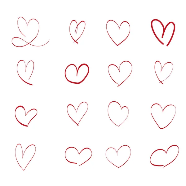 Conjunto Corazones Dibujados Mano Marcador Áspero Dibujado Mano Corazones Aislados — Vector de stock