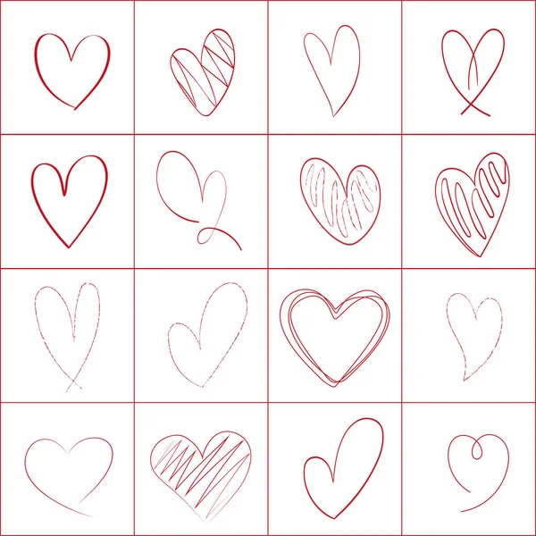 Set Hand Drawn Hearts Handdrawn Rough Marker Hearts Isolated White — Stock Vector