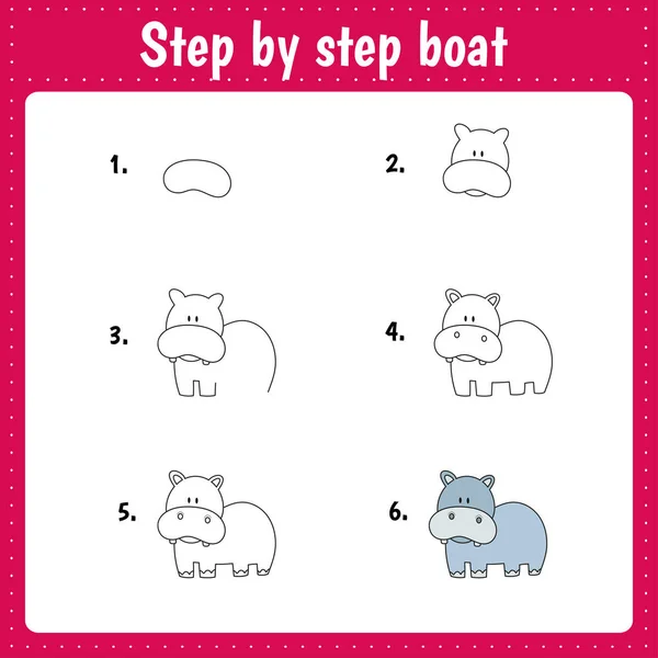 Lección Dibujo Para Niños Cómo Dibujar Hipopótamo Tutorial Dibujo Paso — Vector de stock