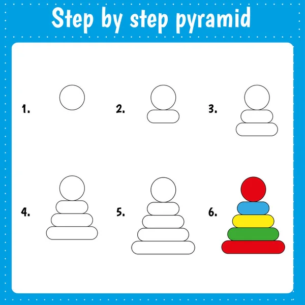 아이들을 피라미드를 그리는 그림그리기 단계적으로 그림을 아이들의 페이지는 것입니다 일러스트 — 스톡 벡터
